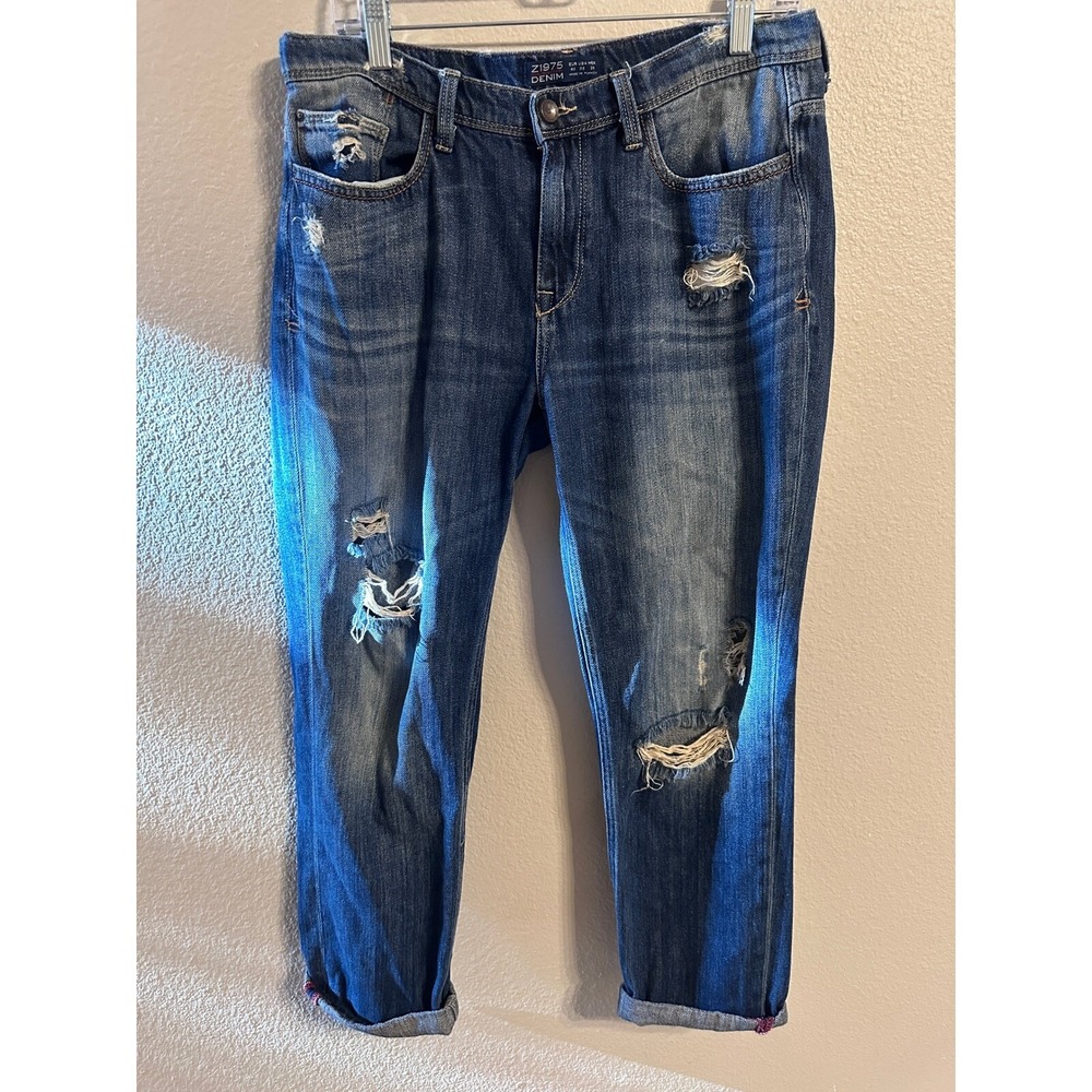 Zara‎ Z1975 Denim Distressed Ripped Boyfriend Jeans Medium Wash Size 30